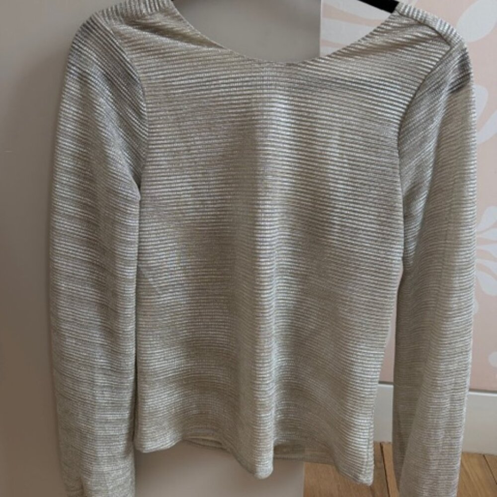 Metallic Ribbed Knit Long Sleeve Top
